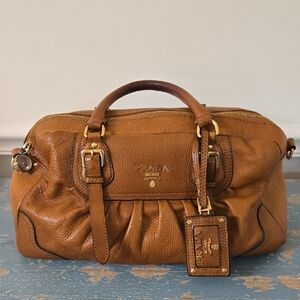 Vintage Prada Brown Leather Handbag with Gold Hardware
